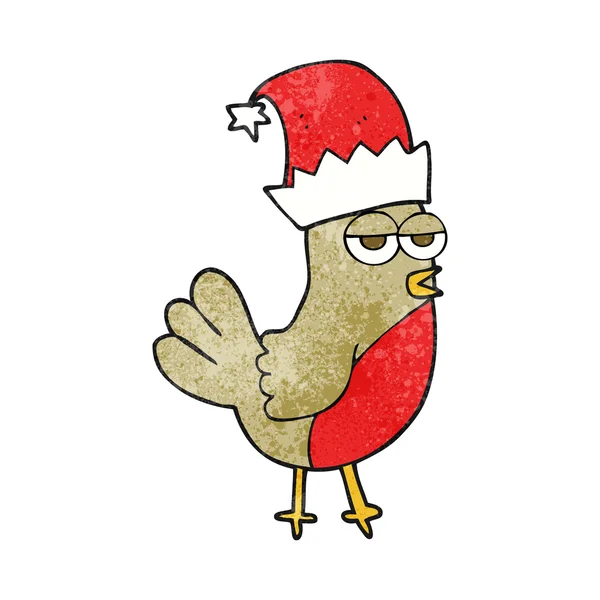 Texturizado desenho animado robin no Natal chapéu — Vetor de Stock