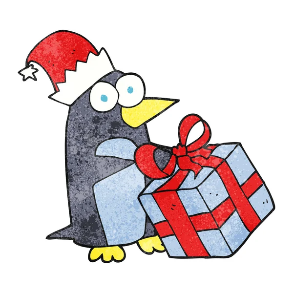 Dessin animé texturé pingouin de Noël — Image vectorielle