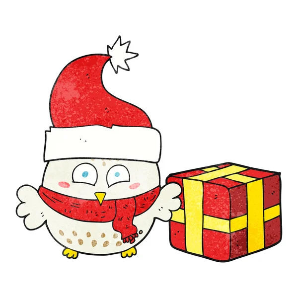 Dessin animé texturé noël hibou — Image vectorielle