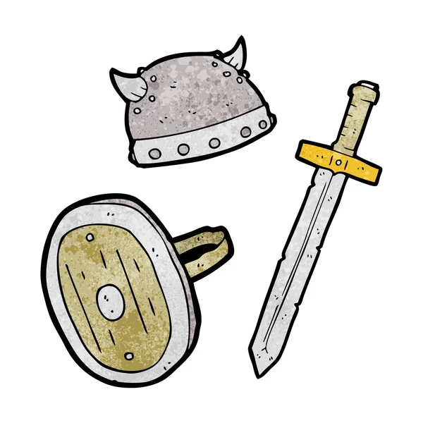 Dibujos animados texturizados objetos guerreros medievales — Vector de stock