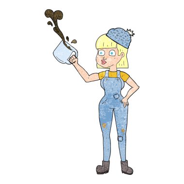 doku çizgi film kadın işçi ile kahve kupa