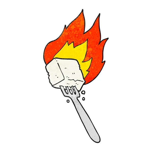 Texture cartone animato tofu fiammeggiante sulla forchetta — Vettoriale Stock