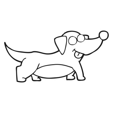 siyah ve beyaz karikatür mutlu küçük köpek