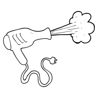 siyah beyaz çizgi film saç kurutma makinesi