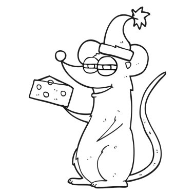 siyah beyaz çizgi film Noel fare