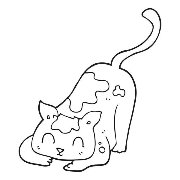 Freehand retro dibujos animados gato jugando — Vector de stock