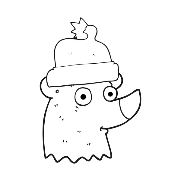 Oso de dibujos animados blanco y negro con sombrero de Navidad — Vector de stock