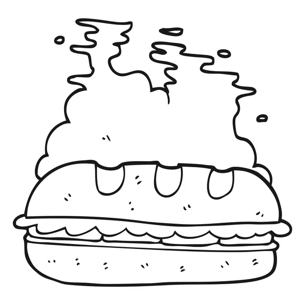 Bianco e nero cartone animato enorme sandwich — Vettoriale Stock