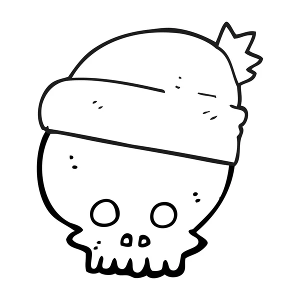 Black and white cartoon skull wearing hat — Stock Vector
