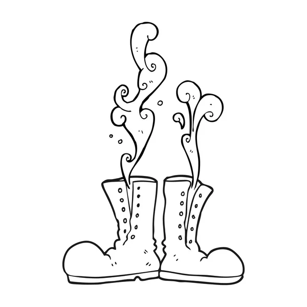 Чорно-білий мультфільм пропарювання армійські чоботи — стоковий вектор