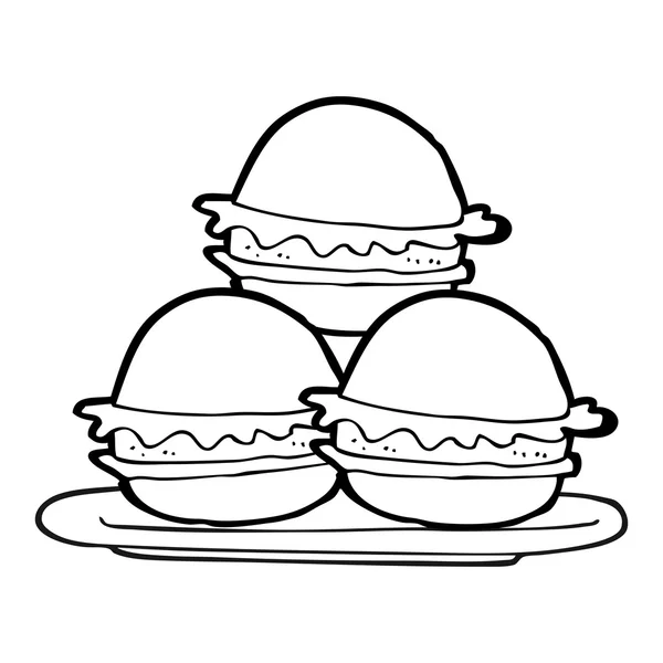 Piatto cartone animato in bianco e nero di hamburger — Vettoriale Stock