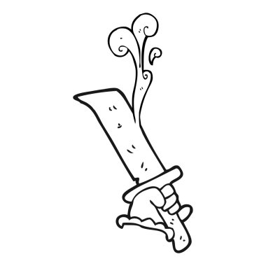 siyah beyaz çizgi film eli kanlı hançer ile