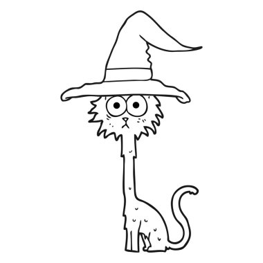 siyah beyaz çizgi film halloween kedi