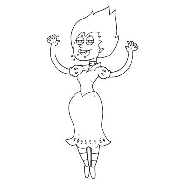 Kanlı ağzı siyah beyaz çizgi film vampir kız