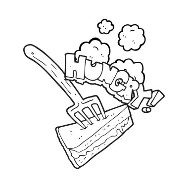 siyah beyaz çizgi film pasta çatal ile