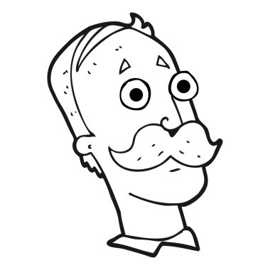 Bıyıklı siyah beyaz çizgi film adam