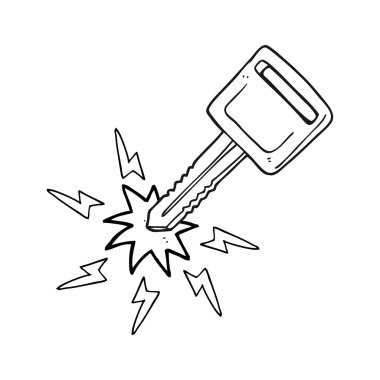 siyah beyaz çizgi film elektrikli araba anahtar