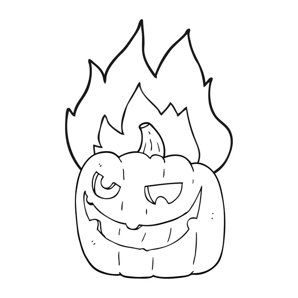 Schwarz-weißer Cartoon flammender Halloween-Kürbis — Stockvektor