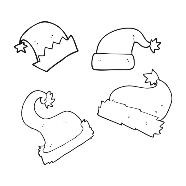 Sombreros de Navidad de dibujos animados en blanco y negro — Vector de stock