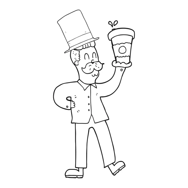 Czarno-biały rysunek człowieka z filiżanki kawy — Wektor stockowy