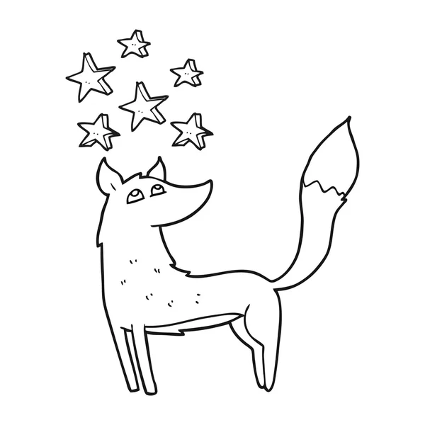 Lobo de dibujos animados en blanco y negro con estrellas — Archivo Imágenes Vectoriales