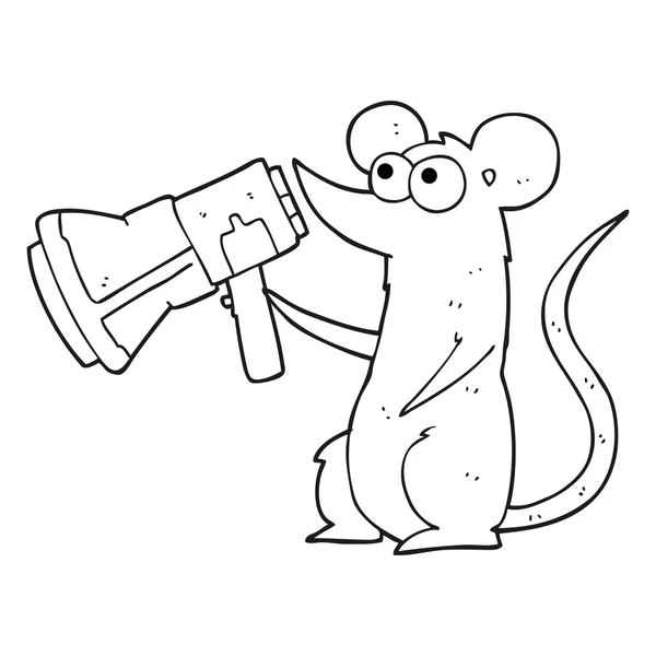 Zwart-wit cartoon muis met megafoon — Stockvector