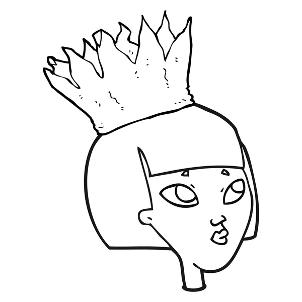 Czarno-biały rysunek kobieta ubrana papieru korony — Wektor stockowy