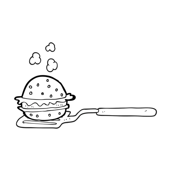 Espátula de desenho animado preto e branco com hambúrguer —  Vetores de Stock