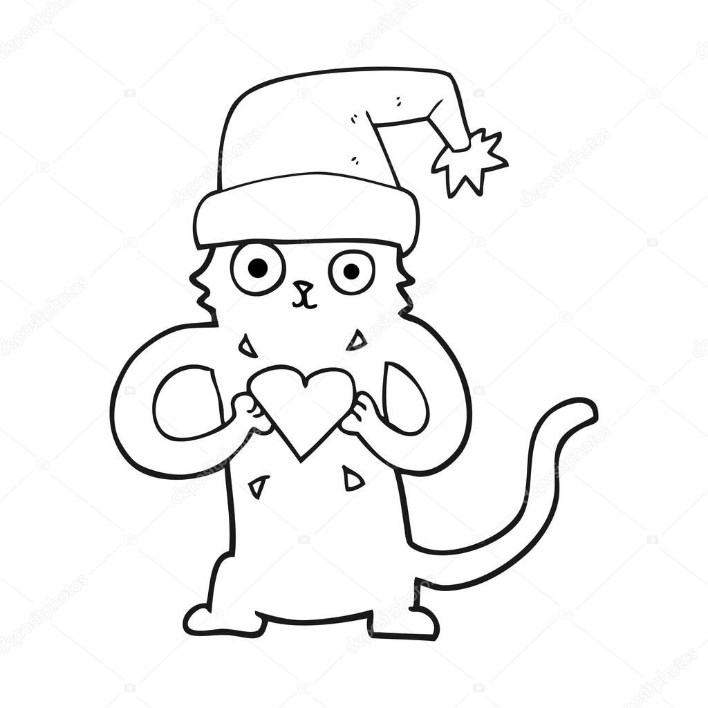 Chat Noir Et Blanc Dessin Animé épris De Noël Image