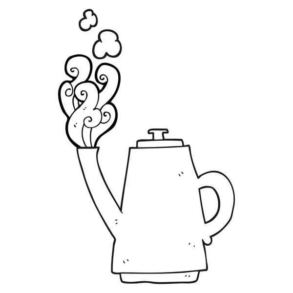 Dibujos animados blanco y negro hervidor de agua de café humeante — Archivo Imágenes Vectoriales