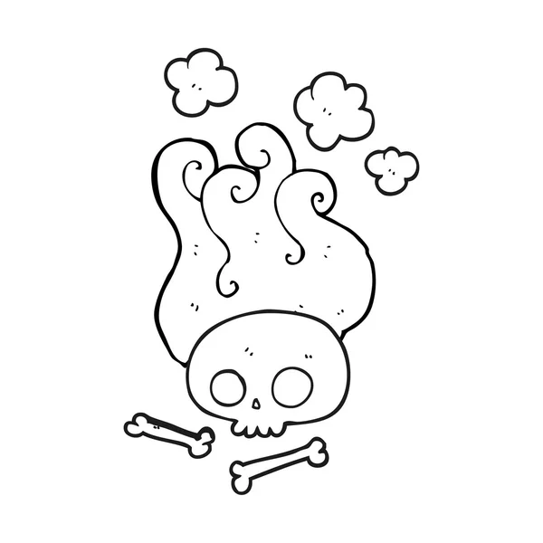 Calavera y huesos de dibujos animados en blanco y negro — Vector de stock