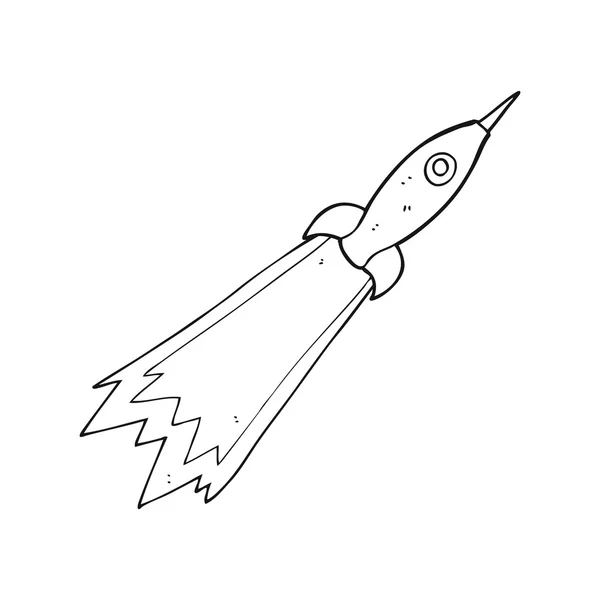 Zwart-wit cartoon raket — Stockvector