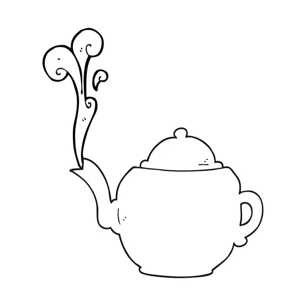 Black and white cartoon teapot — Stock Vector