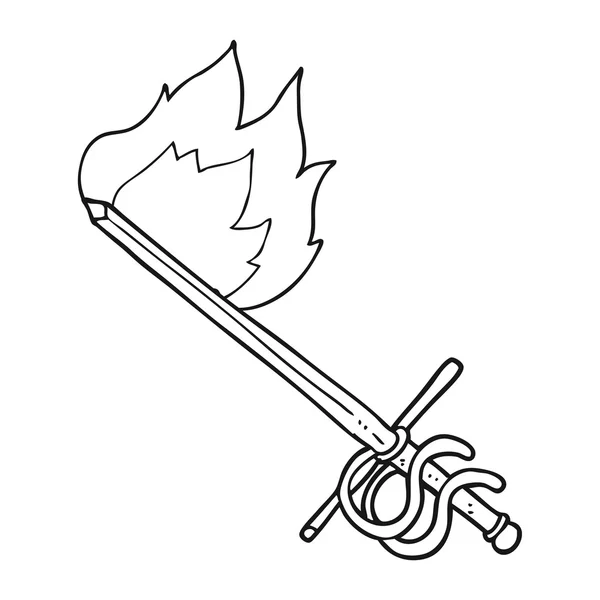 Preto e branco desenho animado espada flamejante — Vetor de Stock