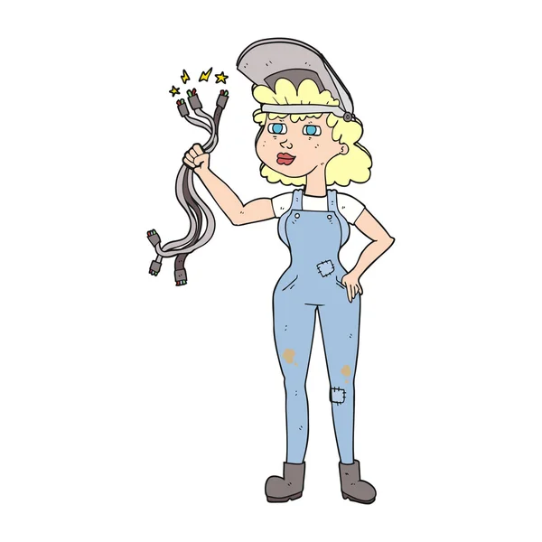 Cartoon electrician woman — Stock Vector