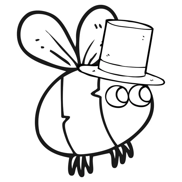 Black and white cartoon bee in top hat — Stock Vector