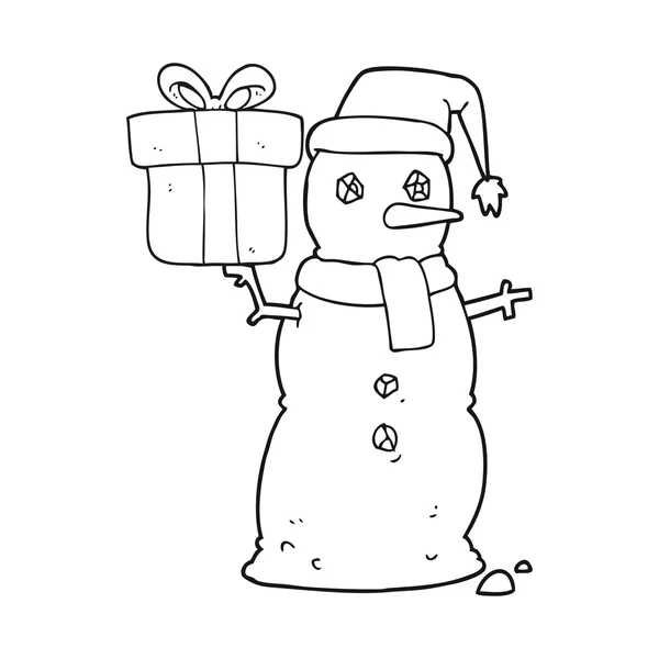 Black and white cartoon snowman — Stock Vector