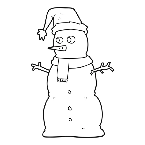 Bonhomme de neige dessin animé noir et blanc — Image vectorielle