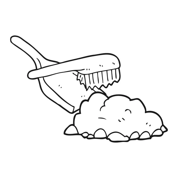 Black and white cartoon dust pan and brush sweeping — Stock Vector