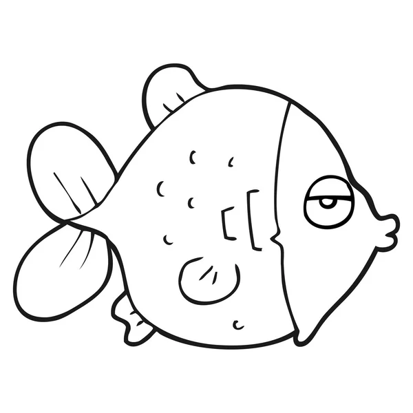 Peixe engraçado desenhos animados preto e branco — Vetor de Stock
