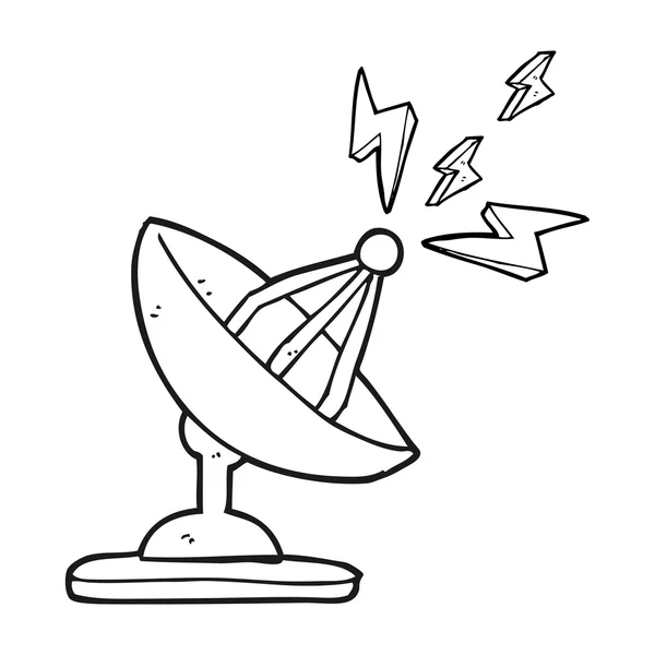 Černé a bílé kreslené satelitní parabolu — Stockový vektor