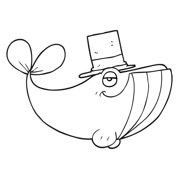 Baleia dos desenhos animados preta e branca usando chapéu superior — Vetor de Stock