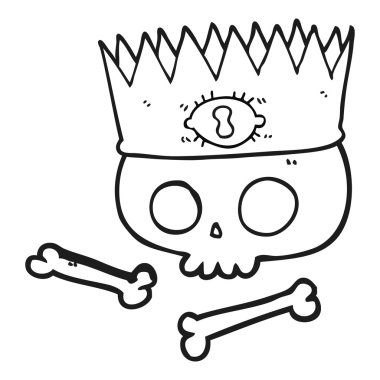 eski kafatası üzerinde siyah beyaz çizgi film sihirli taç