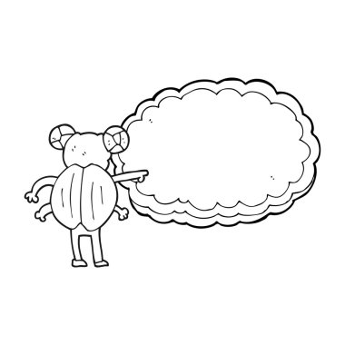 siyah beyaz çizgi film işaret eden böcek