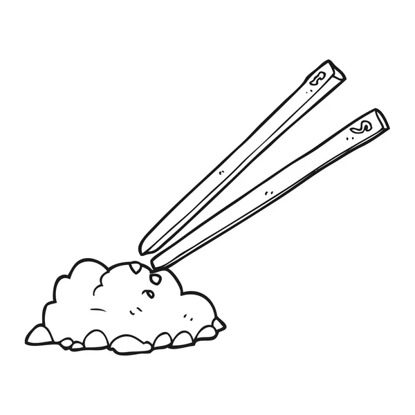 Schwarz-weiße Cartoon Essstäbchen und Reis — Stockvektor