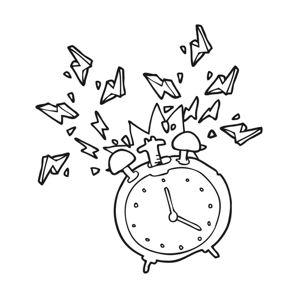 Black and white cartoon ringing alarm clock — Stock Vector