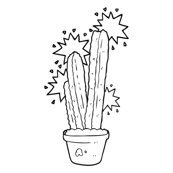 Zwart-wit cartoon cactus — Stockvector