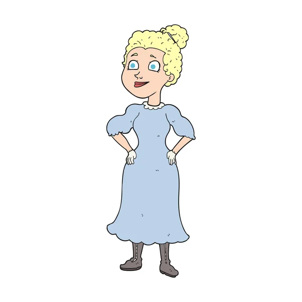 Cartoon viktorianska kvinna i klänning — Stock vektor