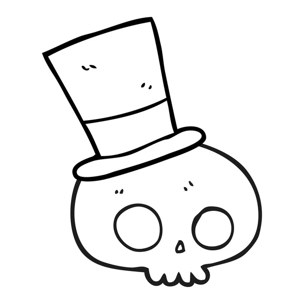 Crânio de desenhos animados preto e branco usando chapéu superior — Vetor de Stock