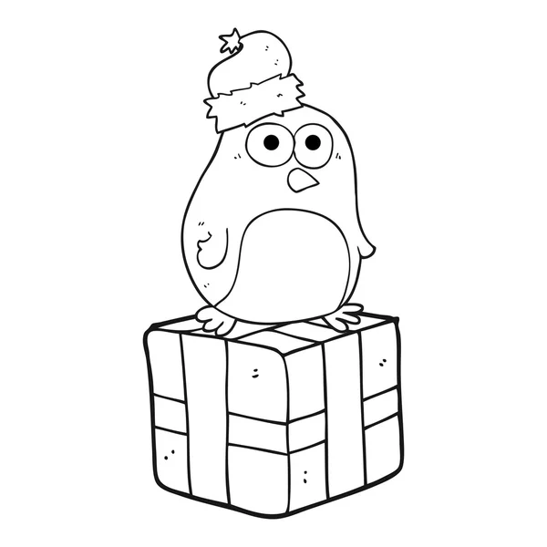 Schwarz-weißer Cartoon-Weihnachtspinguin — Stockvektor